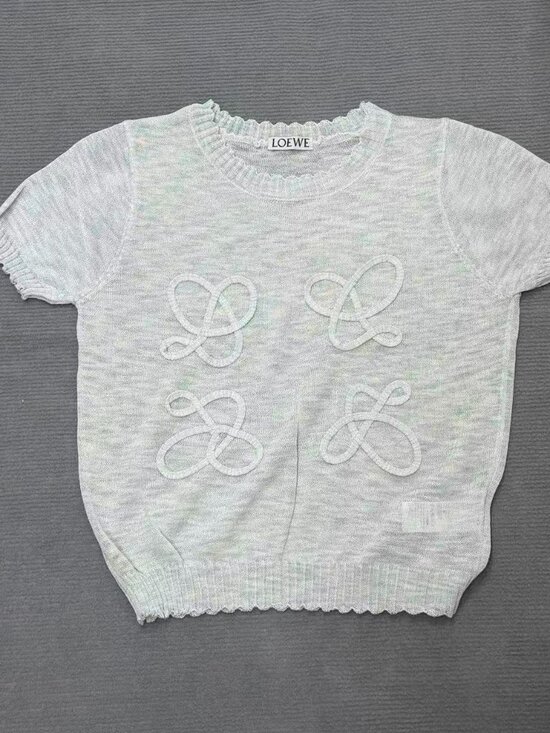 Loewe Sweaters - 🤍Loewe Heather Grey Anagram Ribbon Knit Short Sleeve Top